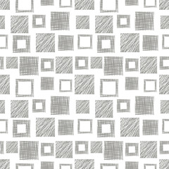 Seamless vector  geometrical pattern with squares. Grey endless background with  hand drawn textured geometric figures. Graphic  illustration Template for wrapping, web backgrounds, wallpaper - 130585471