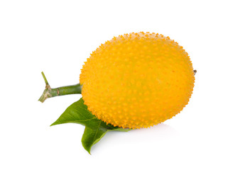 fresh Gac fruit with stem on white background