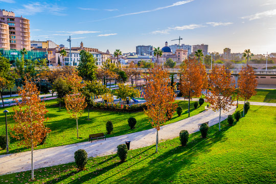 view of turia gardens situated in the spanish city valencia