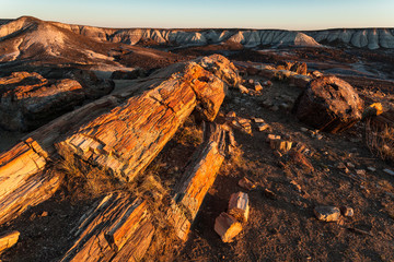 sunset at Petrified Forest National Park, crystal forest, AZ, USA
