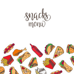 Fast food menu. Set of icons on the vector background.