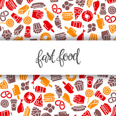 Fast food menu. Set of icons on the vector background.