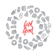 Fast food menu. Set of icons on the vector background.