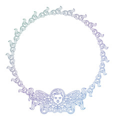Gradient round frame with angel in vintage style. Custom element for design artworks. Raster clip art.