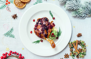 roasted duck leg with cranberry sauce