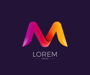 M Alphabet letter logo. Abstract Glossy Colorful logotype vector design template.
