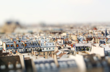 Miniature tilt shift lens effect of architecture of Paris, France