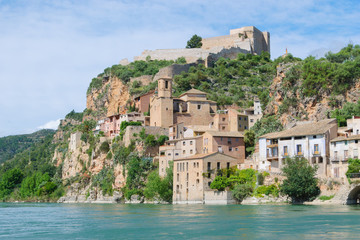 View of Miravet, village of the province of Tarragona, Spain, on - obrazy, fototapety, plakaty