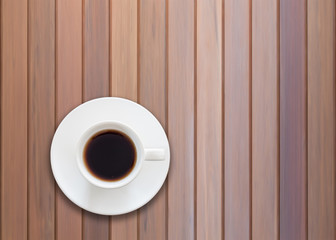 Top view of cup on wooden background