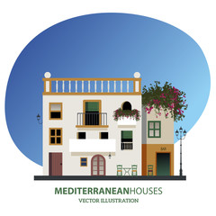 Fototapeta premium Mediterranean houses. Vector illustration. Isolated on white background