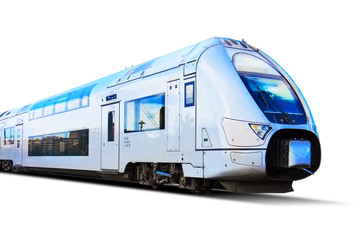 Naklejka premium Nowoczesny pociąg wysokiej prędkości na białym tle