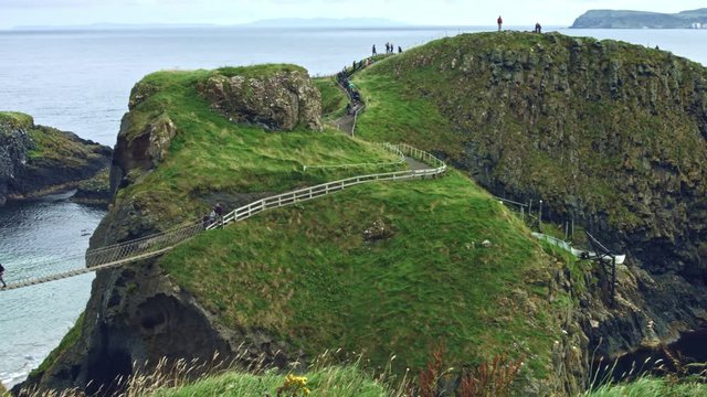 4k Shot of Carrick-a-Rede Rope Bridge, Game of thrones filming location