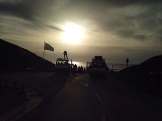 Silhouette of surf school after surf session 