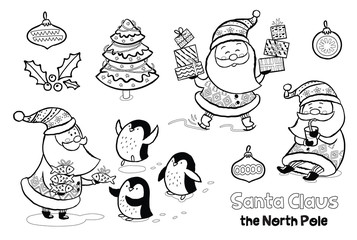 Vector outline set with Santa Claus