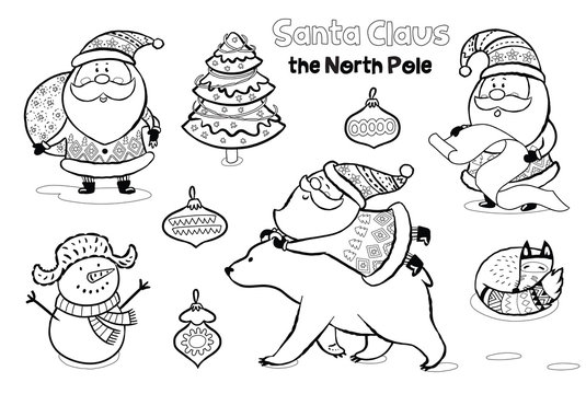 Vector outline set with Santa Claus