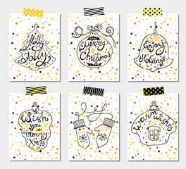 Fototapeta na wymiar Christmas Holidays Vector Set of Hand Drawn Greeting Card. Happy New Year Concept Design Kit for different projects.