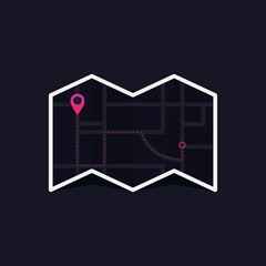 Fototapeta premium Vector dark map icon with Pin Pointers. Flat style