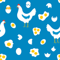 Chicken and eggs seamless pattern, funny design