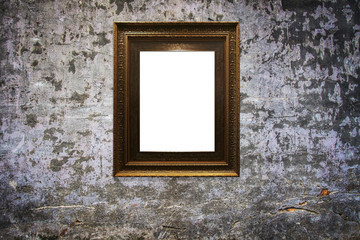 wooden picture frame on old wall background