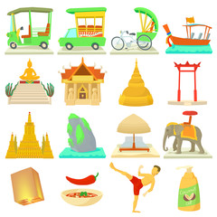 Thailand travel icons set. Cartoon illustration of 16 Thailand travel vector icons for web