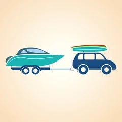 Poster Yacht on a trailer. Surfboard. Illustration © Leonardo Agil