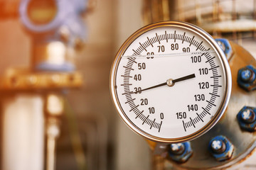 Pressure gauge in oil and gas production process for monitor condition, The gauge for measure in industry job, Industry background and close up gauge , gauge for measure pressure in the process.