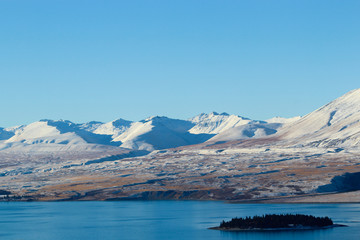 Fototapeta na wymiar Mountain ranges with lake and island