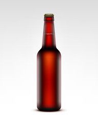 Closed Blank Glass Transparent Brown Bottle of Dark Red Beer for Branding Close up Isolated on White Background