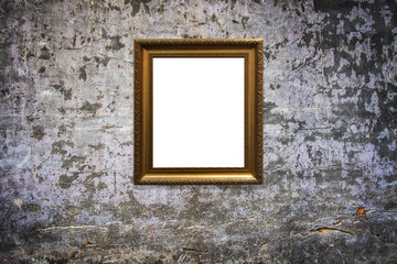 wooden picture frame on old wall background