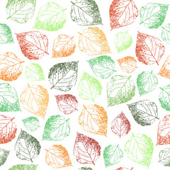 Birch leaves. Seamless pattern. Hand drawn. Graphic drawing. Illustration