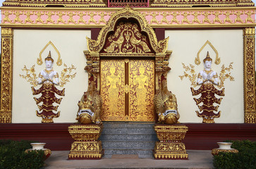 Temple in Thailand which identity of the country, Gold temple and pagoda in temple which buddhism would like to pray the buddhist in the temple, beautiful temple or architecture in thailand.
