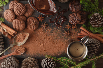 Collection of spices for pastry on the slate table