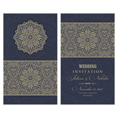 Wedding invitation card arabic style. The front and rear side. East ornament Mandala.