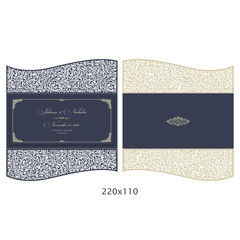 Wedding Invitation Baroque. Template for laser cutting. Open card. The front and rear side. It can be used as an envelope. Folded size 220x110 mm.
