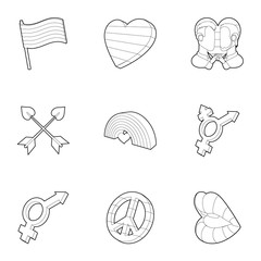 LGBT icons set. Outline illustration of 9 LGBT vector icons for web