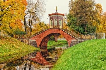 The Cross Bridge with Gazebo in the Alexander park in Tsarskoye Selo (Pushkin).