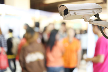 CCTV Camera Record on blur background of people in the Shopping