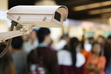 CCTV Camera Record on blur background of people in the Shopping