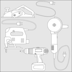 Vector set of power tools - outline sketch