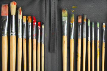 Paint brushes in a case.