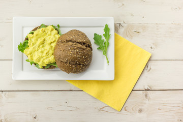 Dark bread with curried chicken salad