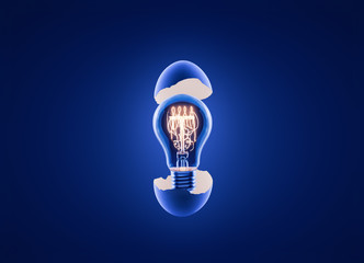 light bulb in hatched egg symbolizes a new idea or creativity