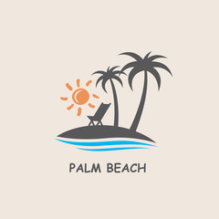 Fototapeta na wymiar illustration of label with palm tree silhouette on island