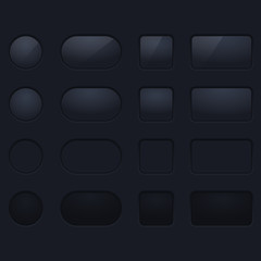 Black plastic interface buttons. Blank app elements on dark background