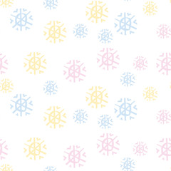 cute pastel color snowfalkes semless pattern on white background