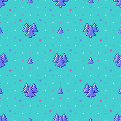 Winter landscape seamless pattern, holiday background. Trendy thin line icons Christmas trees and snowflakes. Snowboard or ski ornament sports clothing, sportswear. Vector illustration