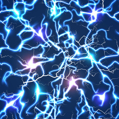 Electric blue vector lightning seamless pattern