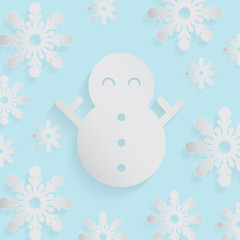 Snowman and Snowflakes on blue color backgrounds Christmas Card