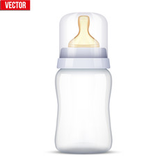 Baby bottle with nipple pacifier. Sterile milk container. Vector Illustration Isolated on white background.