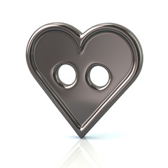 3d illustration of silver button in the shape of a heart